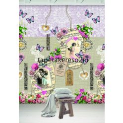   Behang Expresse COLOR CHOC vlies anyagú beige, rózsaszín színű virágos, pillangós gyerek poszter