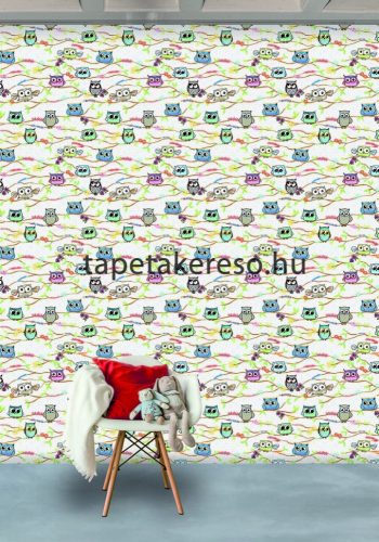 Behang Expresse COLOR CHOC vlies anyagú fehér, rózsaszín, kék, zöld, szürke színű madaras gyerek poszter