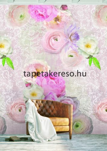 Behang Expresse COLOR CHOC vlies anyagú fehér, rózsaszín, barack színű virágos gyerek poszter