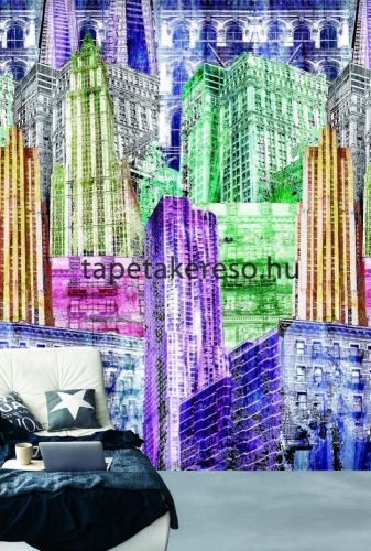 Behang Expresse COLOR CHOC vlies anyagú lila, zöld, sárga színű város gyerek poszter