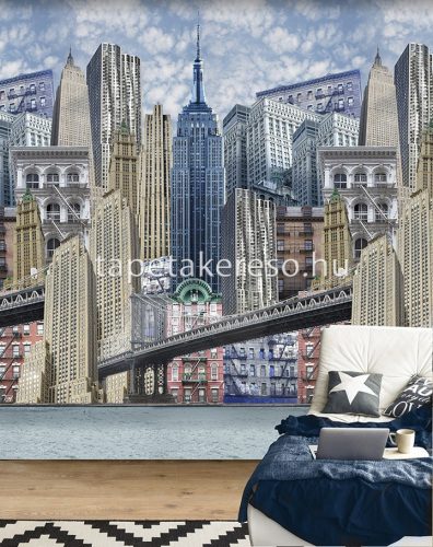 Behang Expresse COLOR CHOC vlies anyagú beige, szürke, kék színű város gyerek poszter