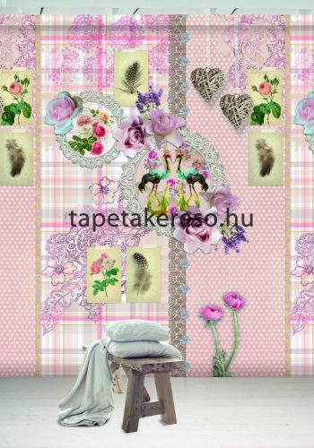 Behang Expresse COLOR CHOC vlies anyagú rózsaszín, szürke, zöld színű virágos, madaras gyerek poszter