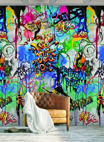 Behang Expresse COLOR CHOC vlies anyagú kék, fekete, narancssárga, zöld színű grafiti gyerek poszter