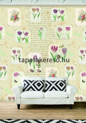 Behang Expresse COLOR CHOC vlies anyagú beige, pink, zöld színű felíratos, virágos gyerek poszter