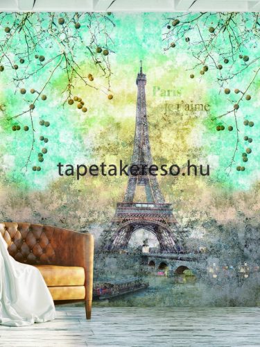 Behang Expresse COLOR CHOC vlies anyagú sárga, barna, kék színű eiffel tornyos gyerek poszter