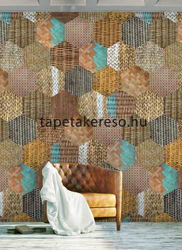 Behang Expresse COLOR CHOC vlies anyagú barna, beige, kék, fehér színű fonott gyerek poszter
