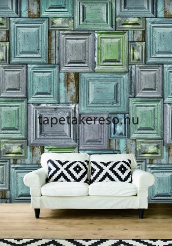 Behang Expresse COLOR CHOC vlies anyagú kék, szürke színű fakazettás vintage poszter