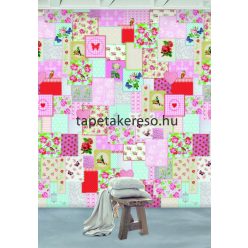   Behang Expresse COLOR CHOC vlies anyagú piros, rózsaszín, kék, zöld színű patchwork, madaras, virágos gyerek poszter