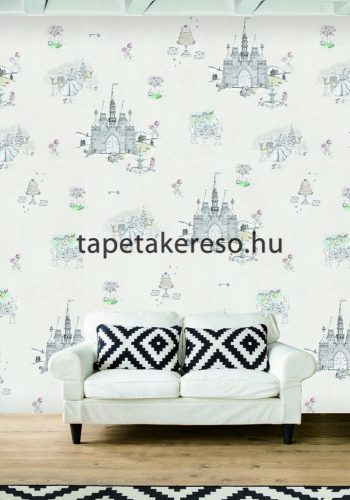 Behang Expresse COLOR CHOC vlies anyagú fehér, beige, szürke színű kastélyos, állatos gyerek poszter
