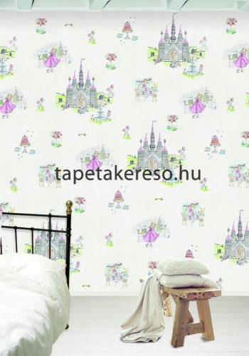 Behang Expresse COLOR CHOC vlies anyagú fehér, rózsaszín, kék, zöld, szürke színű kastélyos, állatos gyerek poszter