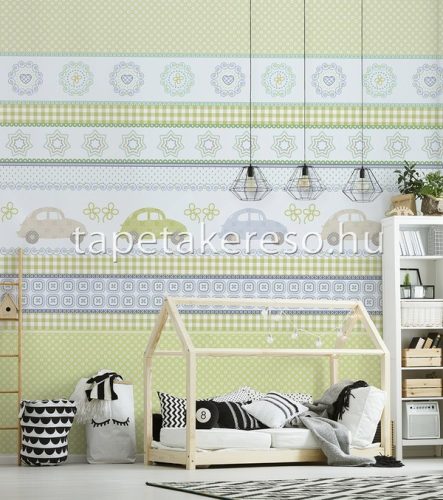 Behang Expresse KAY AND LIV vlies anyagú zöld, fehér, beige színű autós gyerek poszter