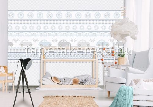 Behang Expresse KAY AND LIV vlies anyagú kék, fehér, beige színű autós gyerek poszter