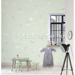   Behang Expresse KAY AND LIV vlies anyagú sárga, zöld, fehér színű űrhajós gyerek poszter