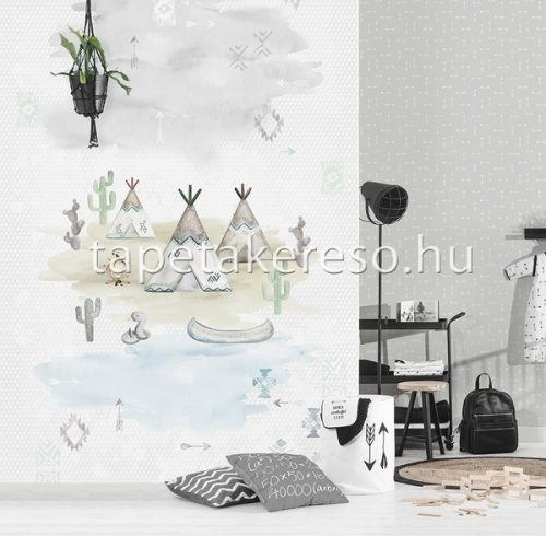 Behang Expresse KAY AND LIV vlies anyagú fehér, zöld, barna, kék színű kempinges gyerek poszter