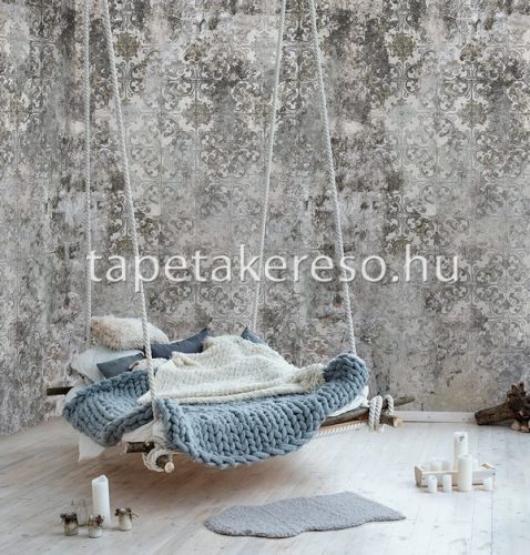 Behang Expresse NEW MATERIALS vlies anyagú szürke, barna, zöld színű csempe, koptatott modern poszter