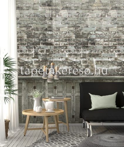 Behang Expresse NEW MATERIALS vlies anyagú szürke, zöld színű téglamintás, ajtó modern poszter