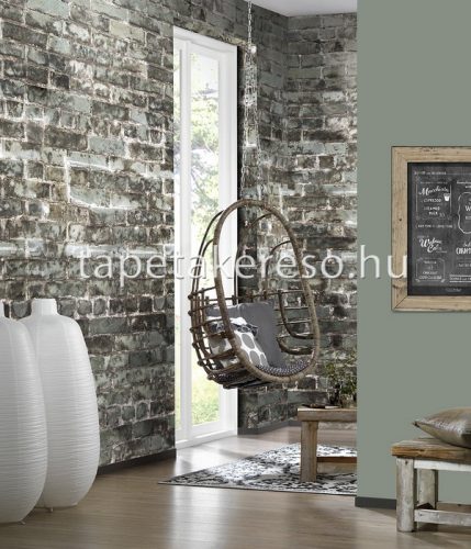 Behang Expresse NEW MATERIALS vlies anyagú szürke, zöld színű téglamintás modern poszter