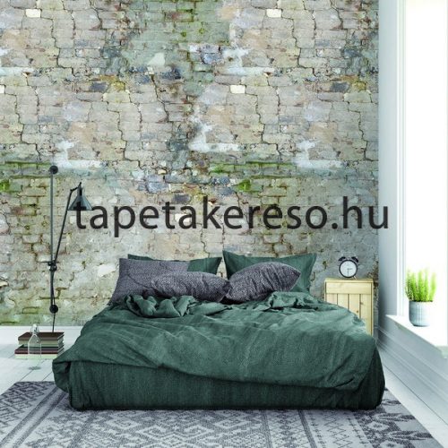 Behang Expresse NEW MATERIALS vlies anyagú szürke, beige, zöld színű téglamintás, vakolt modern poszter
