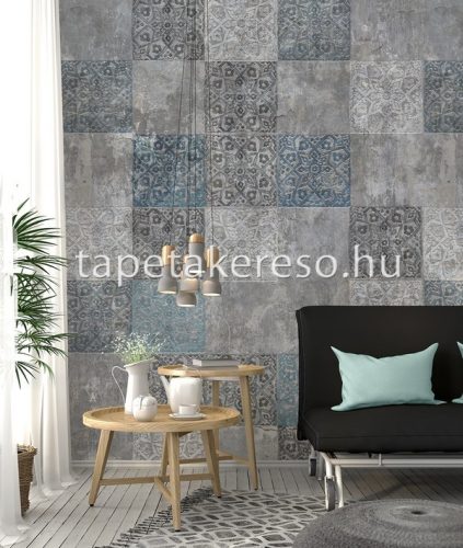 Behang Expresse NEW MATERIALS vlies anyagú kék, barna, szürke színű csempe, koptatott modern poszter