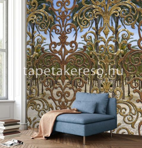 Behang Expresse NEW MATERIALS vlies anyagú barna, zöld, kék színű tájkép, kovácsoltvas modern poszter