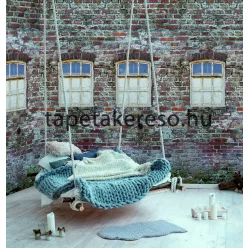   Behang Expresse NEW MATERIALS vlies anyagú szürke, terrakotta, fehér, kék színű téglamintás, ablak modern poszter