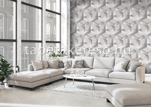 Behang Expresse Timeless vlies anyagú szürke, fehér színű geometriai, 3d modern poszter