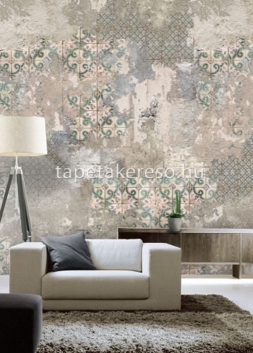 Behang Expresse Passion for Materials vlies anyagú beige, zöld, kék, sárga színű csempe, keleties, koptatott modern, indusztriális poszter