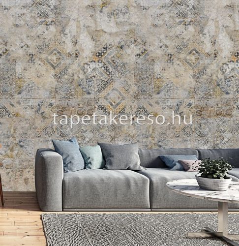 Behang Expresse Passion for Materials vlies anyagú beige, fekete, sárga színű csempe, keleties, koptatott modern, indusztriális poszter