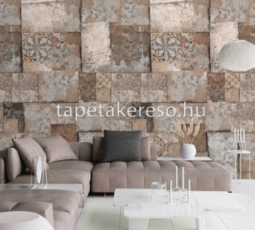 Behang Expresse Passion for Materials vlies anyagú barna, szürke, barack színű csempe, keleties, koptatott modern, indusztriális poszter