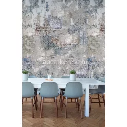   Behang Expresse Passion for Materials vlies anyagú kék, szürke, sárga, fekete, terrakotta színű keleties, téglamintás, koptatott modern, indusztriális poszter