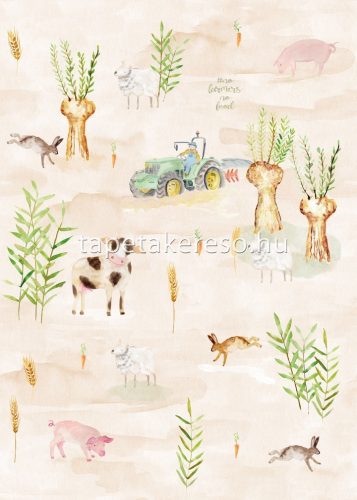 Behang Expresse Kate & Andy vlies anyagú beige, kék, zöld, sárga, rózsaszín, barna színű munkagépes, állatos, növényes gyermek poszter