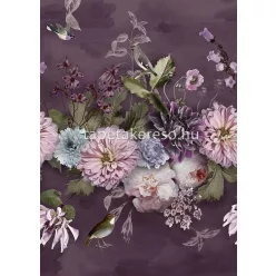   Behang Expresse Floral Utopia vlies anyagú lila, rózsaszín, zöld színű madaras, virágos romantikus tapéta