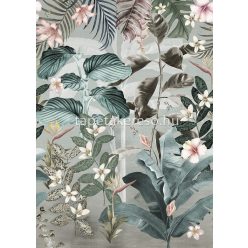   Behang Expresse Floral Utopia vlies anyagú zöld, barna, barack, szürke színű növényes, madaras romantikus tapéta
