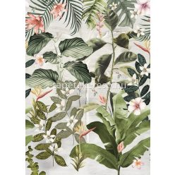   Behang Expresse Floral Utopia vlies anyagú zöld, barack, szürke színű növényes, madaras romantikus tapéta