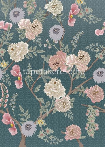 Behang Expresse Floral Utopia vlies anyagú kék, rózsaszín, zöld színű virágos romantikus tapéta