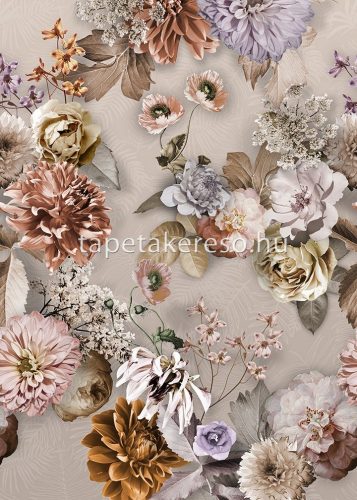 Behang Expresse Floral Utopia vlies anyagú barna, beige, lila, törtfehér, barack színű virágos romantikus tapéta