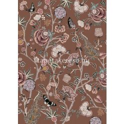   Behang Expresse Floral Utopia vlies anyagú barna, zöld, fekete színű pillangós, virágos romantikus tapéta