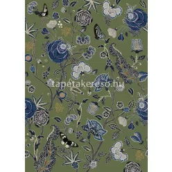   Behang Expresse Floral Utopia vlies anyagú zöld, kék, szürke, fekete színű pillangós, virágos romantikus tapéta