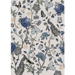   Behang Expresse Floral Utopia vlies anyagú szürke, kék, fekete, zöld színű pillangós, virágos romantikus tapéta
