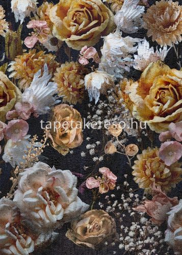 Behang Expresse Floral Utopia vlies anyagú fekete, sárga, rózsaszín, fehér színű repedezett, virágos romantikus tapéta