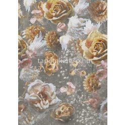   Behang Expresse Floral Utopia vlies anyagú szürke, fehér, rózsaszín, sárga színű repedezett, virágos romantikus tapéta