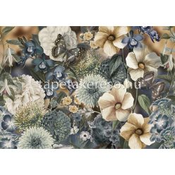   Behang Expresse Floral Utopia vlies anyagú zöld, türkiz, barna, törtfehér, kék színű pillangós, virágos romantikus tapéta
