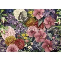   Behang Expresse Floral Utopia vlies anyagú rózsaszín, lila, zöld, sárga színű pillangós, virágos romantikus tapéta