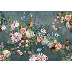   Behang Expresse Floral Utopia vlies anyagú zöld, rózsaszín, kék, sárga, fehér színű madaras, virágos romantikus tapéta