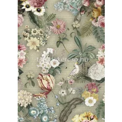   Behang Expresse Floral Utopia vlies anyagú zöld, fehér, sárga, rózsaszín színű madaras, virágos romantikus tapéta