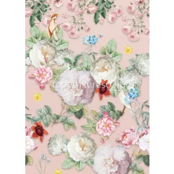   Behang Expresse Floral Utopia vlies anyagú rózsaszín, fehér, zöld, sárga színű madaras, virágos romantikus tapéta