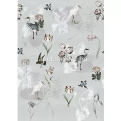   Behang Expresse Floral Utopia vlies anyagú kék, szürke, barna színű madaras, virágos romantikus tapéta
