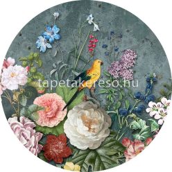   Behang Expresse Floral Utopia vlies anyagú zöld, kék, rózsaszín, fehér, sárga színű madaras, virágos romantikus tapéta