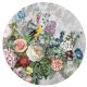Behang Expresse Floral Utopia vlies anyagú szürke, zöld, kék, rózsaszín, sárga színű madaras, virágos romantikus tapéta