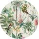 Behang Expresse Floral Utopia vlies anyagú zöld, fehér, sárga, rózsaszín színű növényes, madaras romantikus tapéta